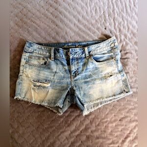 American Eagle Outfitters Light Blue Distressed Jean Shorts